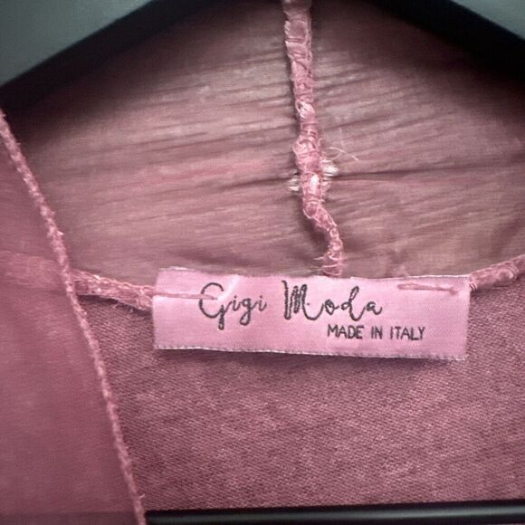 Gigi Moda Silk Open Cardigan Sz S Burgundy Italy Fairy Artsy Lagenlook Sheer - Picture 9 of 14